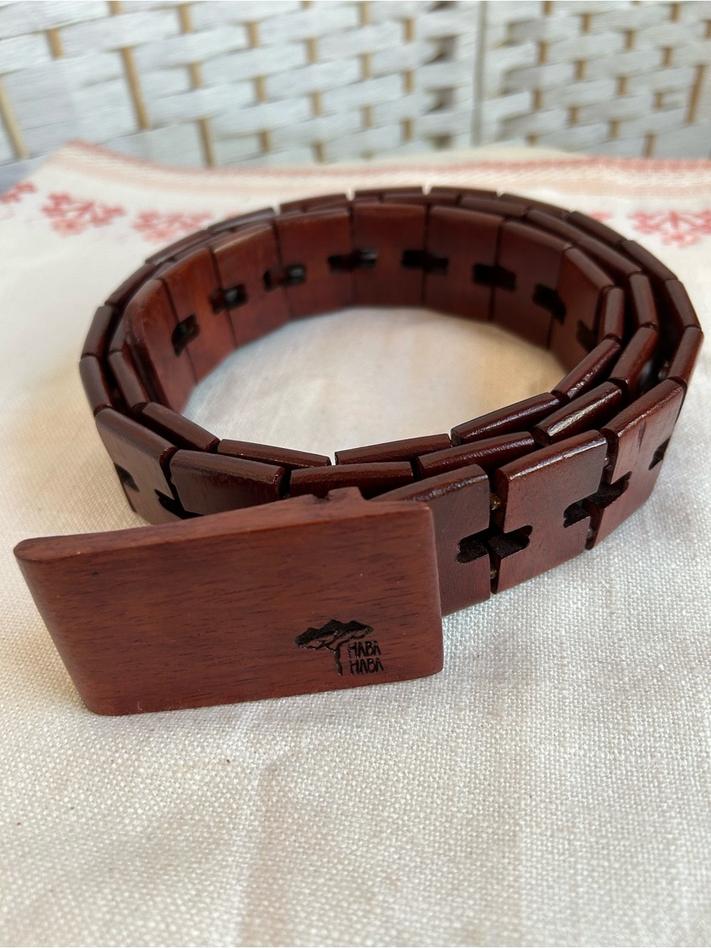 Vintage HABA HABA Handcrafted Wooden Link Belt in Brown 48” Unisex Mens Womens
